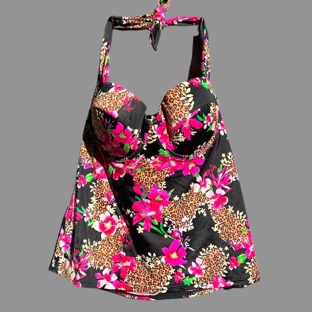 Victoria's Secret Vibrant Floral Leopard Underwire Tankini Swim Top Size 36C